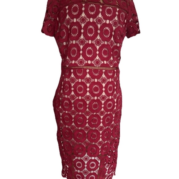 Just Me Women's Red Crochet Lace Cutout Midi Dress  Size Large Formal Cocktail - Picture 2 of 10